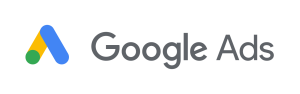 Google Ads logo with multicolored icon and gray ‘Google Ads’ text on a transparent background.