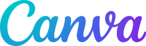 Canva logo in a blue-to-purple gradient script on a transparent background.