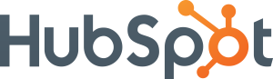 HubSpot logo with gray text and orange sprocket icon on a transparent background.