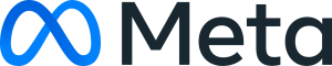 Meta logo with blue infinity-style icon and black ‘Meta’ text on a transparent background.