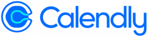 Calendly logo with blue circular ‘C’ icon and blue text on a transparent background.