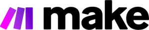 Make (formerly Integromat) logo with purple icon and black text on a white background.